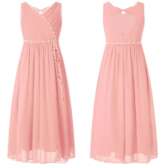 Alvivi Kids Girls Chiffon V Neck Party Dress Wedding Maxi Formal Ball Gown 4-14