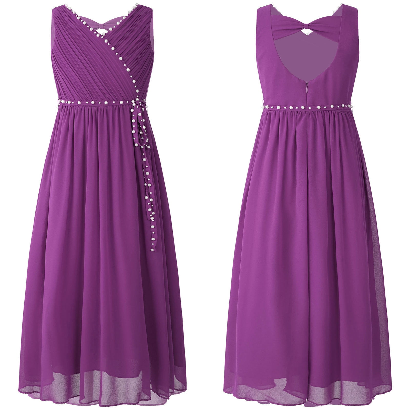 Alvivi Kids Girls Chiffon V Neck Party Dress Wedding Maxi Formal Ball