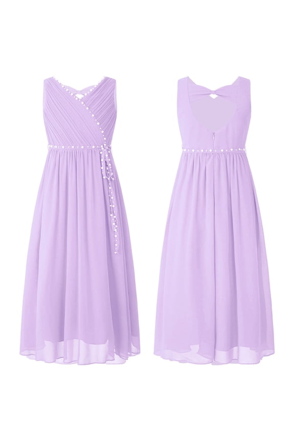 Kids Girls Chiffon V Neck Party Dress Wedding Maxi Formal Ball Gown 4-14