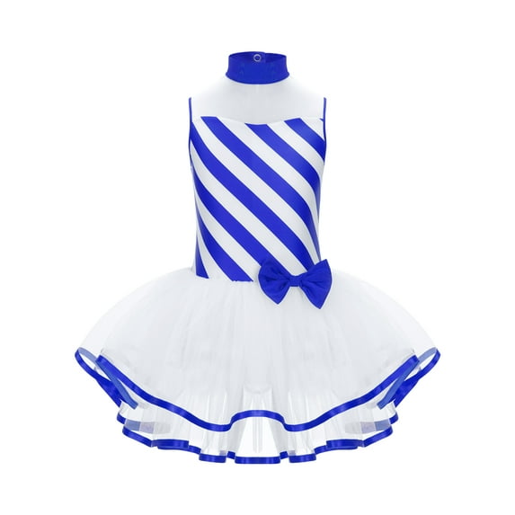 Alvivi Kids Girls Christmas Candy Cane Costumes Sleeveless Dance Tutu Dress Skating Leotards Skirts Blue 14