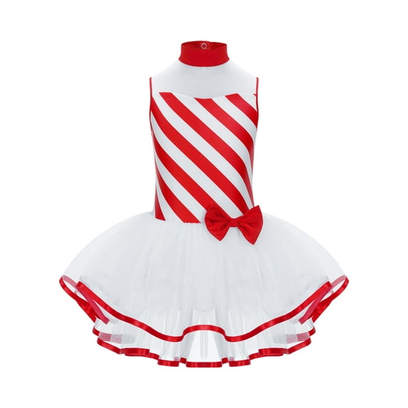 Alvivi Kids Girls Christmas Candy Cane Costumes Sleeveless Dance Tutu Dress Skating Leotards Skirts Red 6