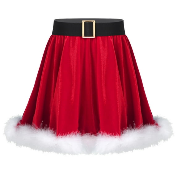 Alvivi Kids Girls Christmas Santa Cosplay Costume Velvet Pleated Skirt Mini Skort Red 8