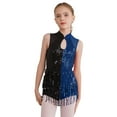 thumbnail image 1 of Alvivi Kids Girls Color Block Sequins Tassels Fringed Leotard Dress Ballroom Latin Dance Costume Navy Blue 12, 1 of 7