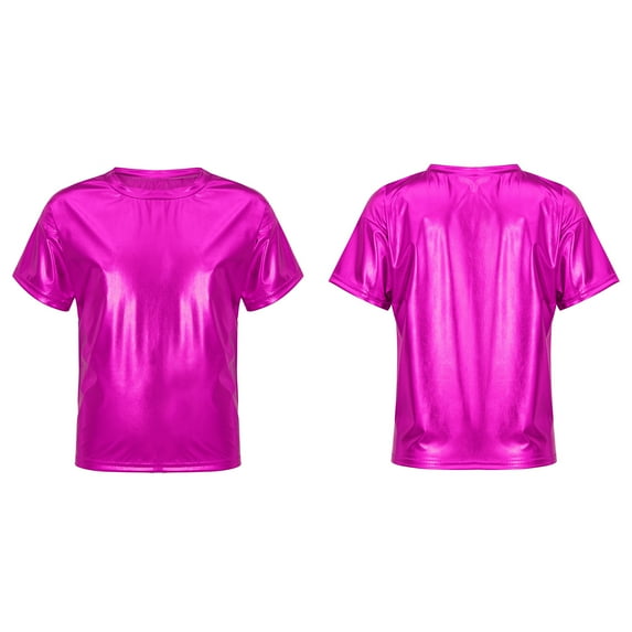 Alvivi Kids Girls Dance Performance Tops Metallic Shiny T-shirt 2-18