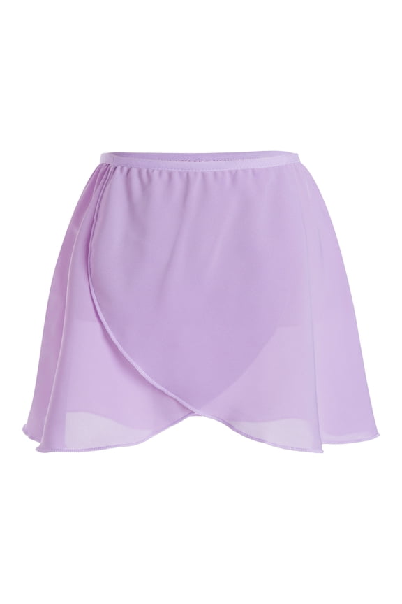 Kids Girls Elastic Waist Chiffon Wrap Ballet Dance Skirt Pull On Gymnastic Skate Skirts Purple 10-14
