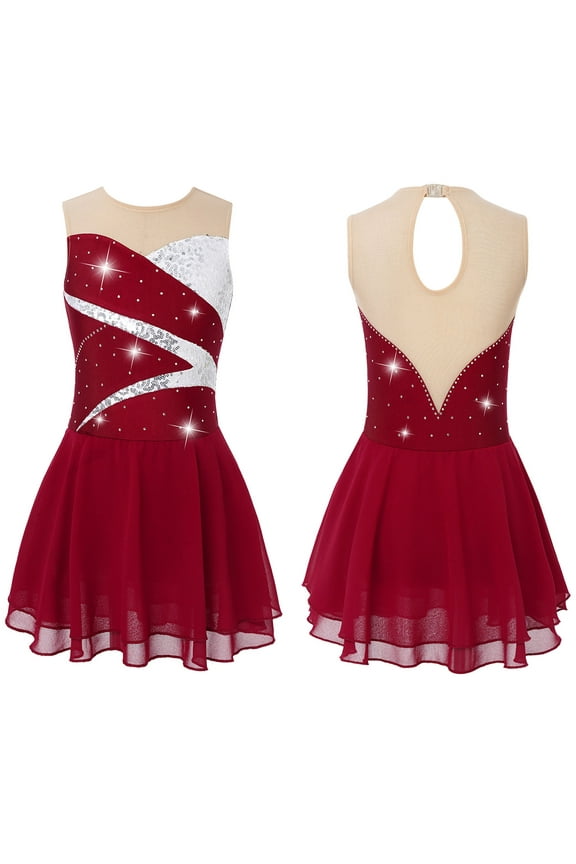 Kids Girls Figure Ice Skating Dress Gymnastics Leotard Costume 6-16