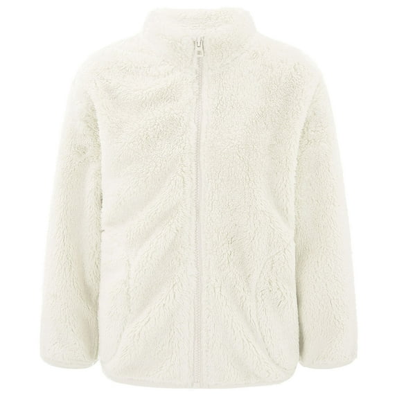 Alvivi Kids Girls Fleece Jacket Coat Full-Zip Turtleneck Tops with Pocket Fall Winter Outerwear Beige 2-3