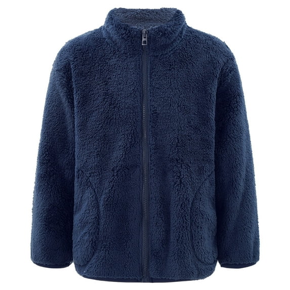 Alvivi Kids Girls Fleece Jacket Coat Full-Zip Turtleneck Tops with Pocket Fall Winter Outerwear Navy Blue 2-3