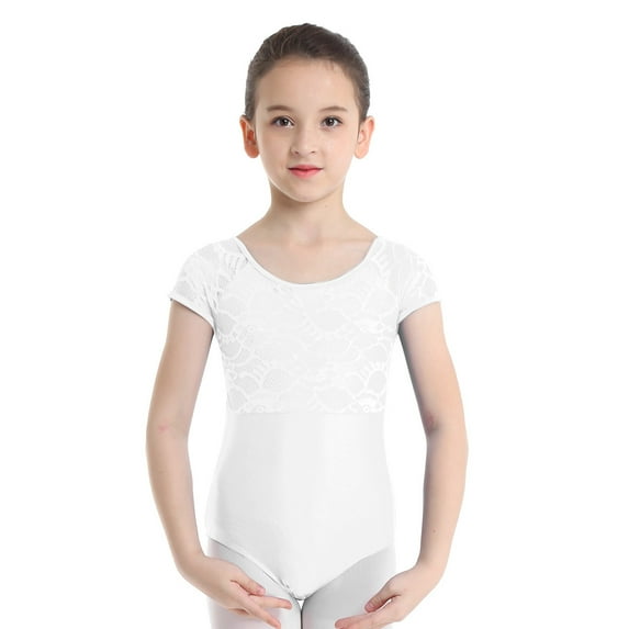 Alvivi Kids Girls Floral Lace Bowtie Leotard Ballet Dance Gymnastics Jumpsuit 2-14