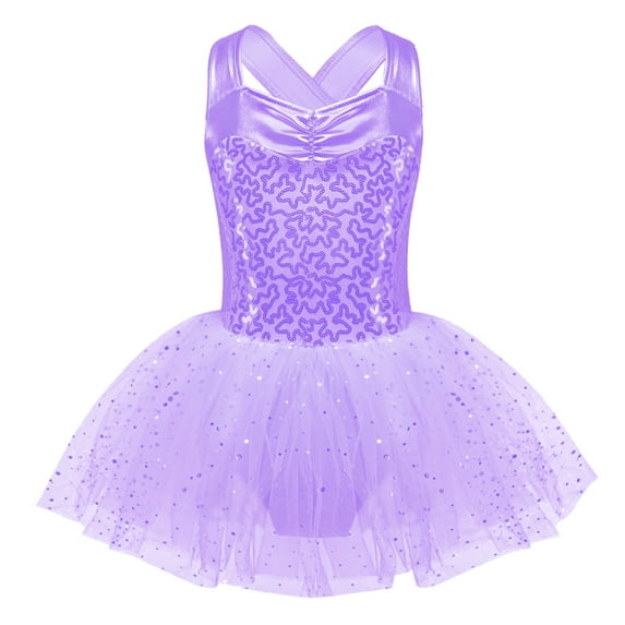 Alvivi Kids Girls Glitter Sleeveless Ballet Dance Dress Leotard with Tutu Skirt Ballerina Dancewear Purple 8