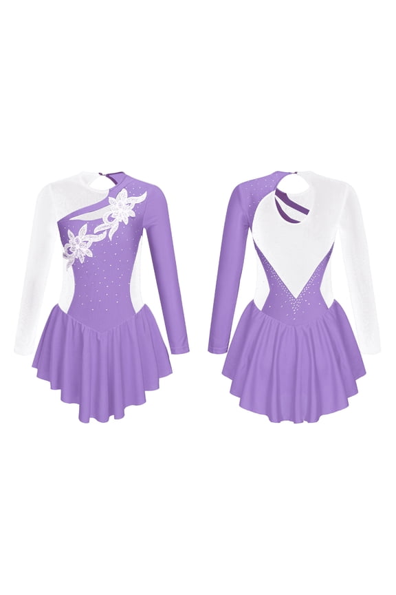 Kids Girls Gymnastic Figure Ice Skating Dress Ballet Tutu Leotard 4-14