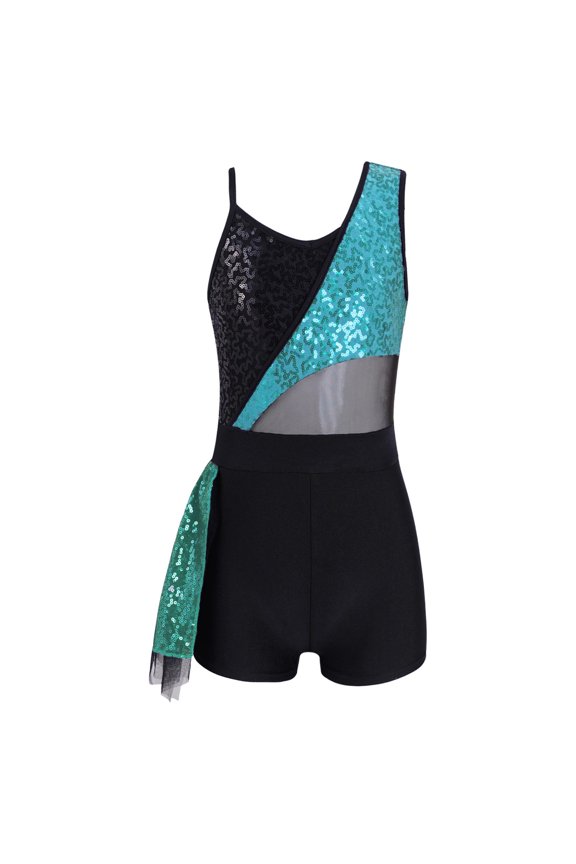 Kids Girls Gymnastics Ballet Dance Leotard Sparkling Sequins Unitard Bodysuit