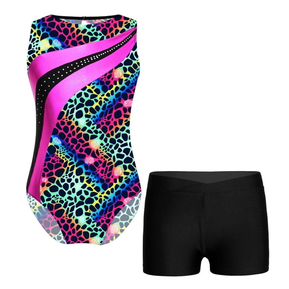 Alvivi Kids Girls Gymnastics Ballet Dance Leotard with Shorts Set 2 Piece Athletic Tracksuit Biketard Green&Black 10