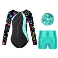 thumbnail image 1 of Alvivi Kids Girls Gymnastics Ice Skating Dance Unitard Leotard Bodysuit with Shorts Hair Band Set Blue Green 14, 1 of 7