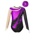 thumbnail image 1 of Alvivi Kids Girls Gymnastics Leotard Shiny Rhinestone Long Sleeve Ballet Dance Bodysuit with Hair Band Purple 12, 1 of 5