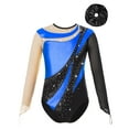 thumbnail image 1 of Alvivi Kids Girls Gymnastics Leotard Shiny Rhinestone Long Sleeve Ballet Dance Bodysuit with Hair Band Royal Blue&Black 16, 1 of 5