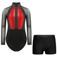thumbnail image 1 of Alvivi Kids Girls Gymnastics Leotard with Shorts Set Mesh Patchwork Long Sleeve Ballet Dance Wear Red&Black 12, 1 of 7