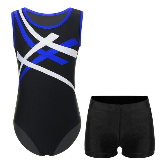 Alvivi Kids Girls Gymnastics Sleeveless Leotard with Booty Shorts Ballet Dance Unitard Activewear Blue&Black 10