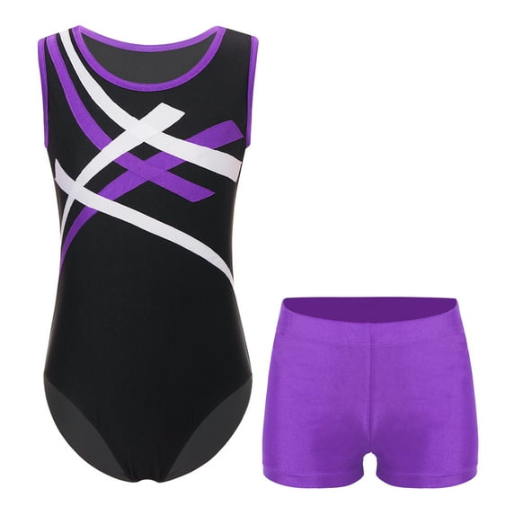 Alvivi Kids Girls Gymnastics Sleeveless Leotard with Booty Shorts Ballet Dance Unitard Activewear Purple 8