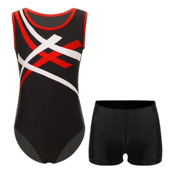 Alvivi Kids Girls Gymnastics Sleeveless Leotard with Booty Shorts Ballet Dance Unitard Activewear Red&Black 10