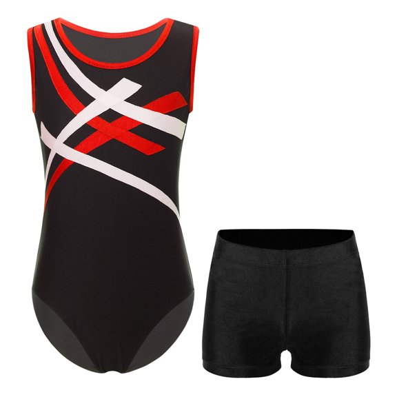 Alvivi Kids Girls Gymnastics Sleeveless Leotard with Booty Shorts Ballet Dance Unitard Activewear Red&Black 14