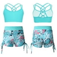 thumbnail image 1 of Alvivi Kids Girls Gymnastics Sports Cutout Back Crop Top with Booty Shorts Fitness Ballet Dancewear Floral Lake Green 6, 1 of 7