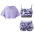 thumbnail image 1 of Alvivi Kids Girls Gymnastics Workout Sport Tracksuit Short Sleeve Crop Hoodie Camisole Top with Shorts Purple 8, 1 of 5