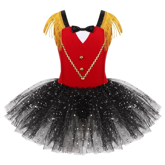 Alvivi Kids Girls Halloween Circus Ringmaster Costume Mesh Tutu Leotard Dress 3-16
