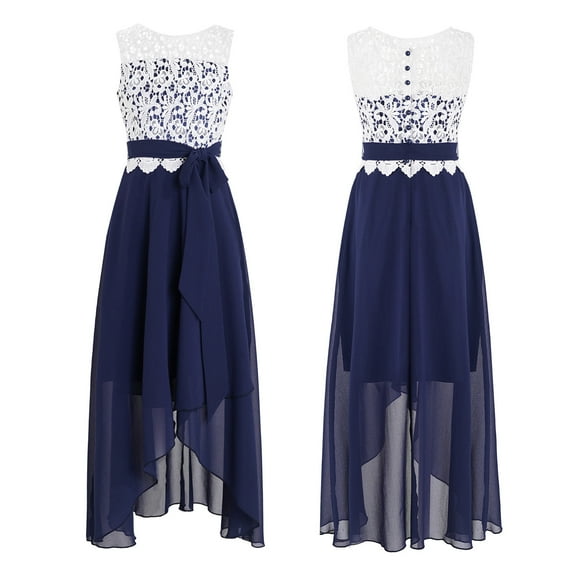 Alvivi Kids Girls Hollow Lace Chiffon Dress Birthday Party Floor Length Gown 4-14