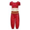 thumbnail image 1 of Alvivi Kids Girls Indian Belly Dance Outfit Arabian Princess Carnival Costume Crop Top and Pants Set Red 3Pcs/Set 5-8, 1 of 7