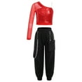 thumbnail image 1 of Alvivi Kids Girls Jazz Hip Hop Dance Outfits One Shoulder Crop Top with Jogger Cargo Pants Set Red 14, 1 of 7