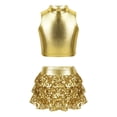 thumbnail image 1 of Alvivi Kids Girls Jazz Modern Hip Hop Dance Outfits Sleeveless Crop Tops with Skirted Shorts Set Gold 8, 1 of 5