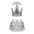 thumbnail image 1 of Alvivi Kids Girls Jazz Modern Hip Hop Dance Outfits Sleeveless Crop Tops with Skirted Shorts Set Silver 16, 1 of 5