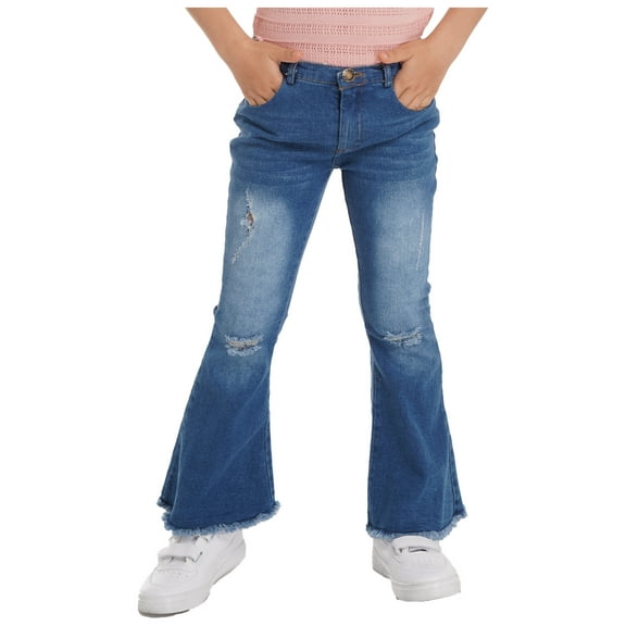 Alvivi Kids Girls Jean Pants Elastic Waist Slim Fit Bell Bottom Denim Pants Leggings Trousers Blue 10