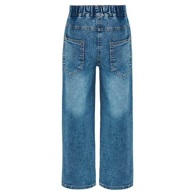 Alvivi Kids Girls Jeans Star Patches Wide Leg Denim Pants Elastic Waist
