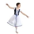 thumbnail image 1 of Alvivi Kids Girls Lace-up Lyrical Ballet Leotard Dress Short Bubble Sleeve Dance Performance Costume Navy Blue 10-12, 1 of 7