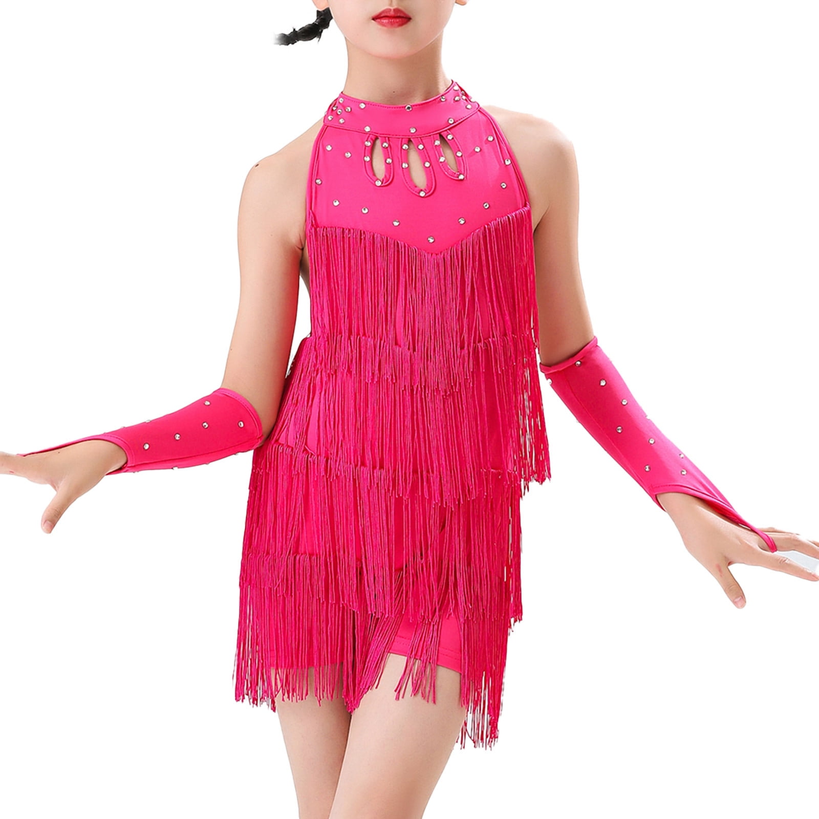 Alvivi Kids Girls Latin Ballroom Dancing Outfits Sleeveless Tassels