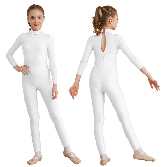 Alvivi Kids Girls Long Sleeve Gymnastic Leotard Dance Figure Ice Skating One Piece Unitard Jumpsuit White 8