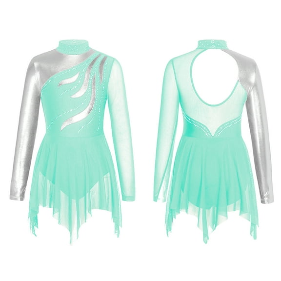 Alvivi Kids Girls Long Sleeve Ice Figure Skating Dress Ballet Gymnastics Leotard