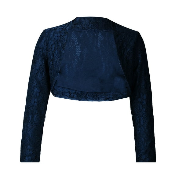 Alvivi Kids Girls Long Sleeve Open Front Lace Bolero Shrug Cardigan Flower Dress Cover Up Navy Blue 12