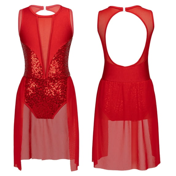 Alvivi Kids Girls Lyrical Dance Dress Sequins Ballet Tutu Skirt Leotard Dancewear