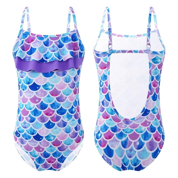 Alvivi Kids Girls Mermaid Scales One Piece Swimsuit Adjustable Straps Beach Bathing Suit Swimwear