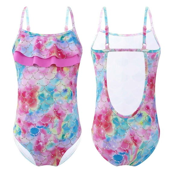 Alvivi Kids Girls Mermaid Scales One Piece Swimsuit Adjustable Straps Beach Bathing Suit Swimwear