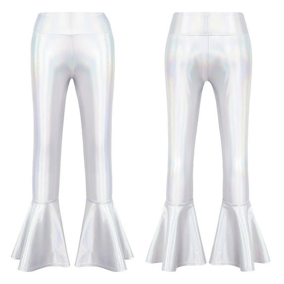 Alvivi Kids Girls Metallic Jazz Latin Dance Flare Pants Ruffle Stretchy Bell Bottom 6-14