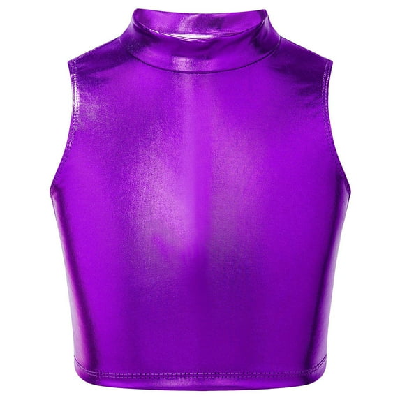 Alvivi Kids Girls Metallic Sleeveless Turtleneck Tops Gymnastics Workout Tank Vest 8-16 Purple 16