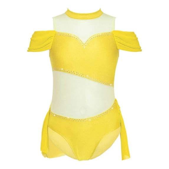 Alvivi Kids Girls Off-Shoulder Leotard Ballet Modern Dance Performance Bodysuit Yellow 12