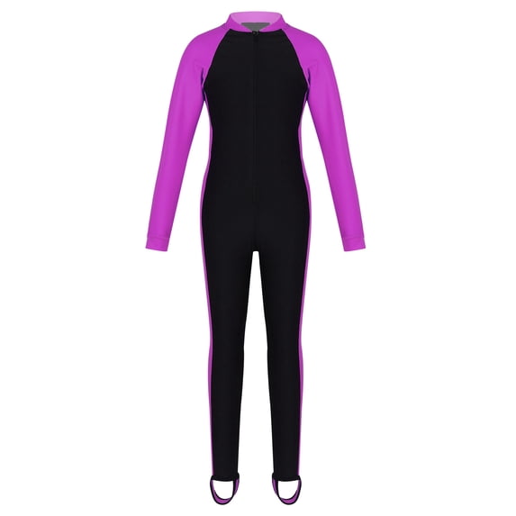 Alvivi Kids Girls One Piece Long Sleeve Swimsuits UPF 50+ UV Sun Protective Full Body Rash Guard Wetsuit Rose 11-12