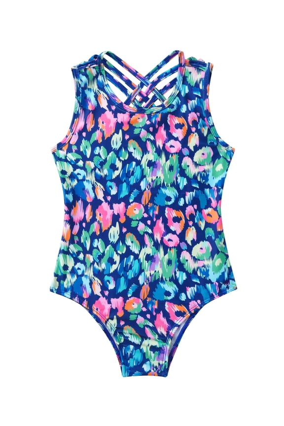 Kids Girls One Piece Printed Swimming Costume Gymnastics Dance Leotard Bodysuit Colorful Leopard 14