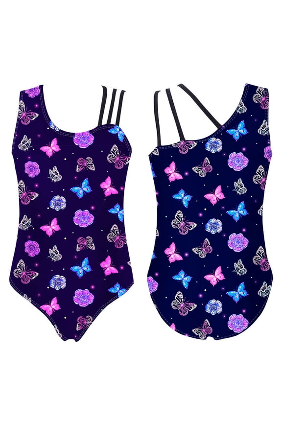 Kids Girls Printed Leotard Gymnastic Yoga Dance Bodysuit Swimwear
