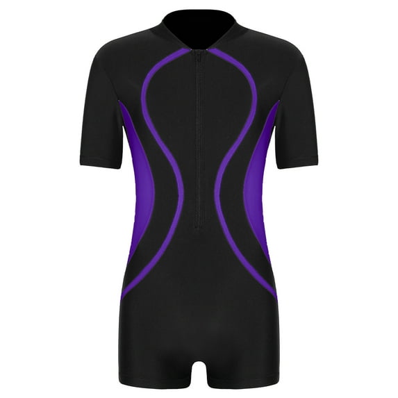Alvivi Kids Girls Rash Guard One-piece Swimsuit Swim Boyshorts Bodysuit UPF 50+ Bathing Suit Sunsuit Purple-C 16